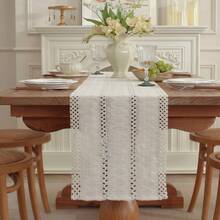 1pc Bohemian Style Tablecloth, Home Dining Table Decor Table Runner, Farmhouse Vintage Tablecloth Decor, Suitable For Living Room, Holiday, Bridal Shower Gift - White - View 5