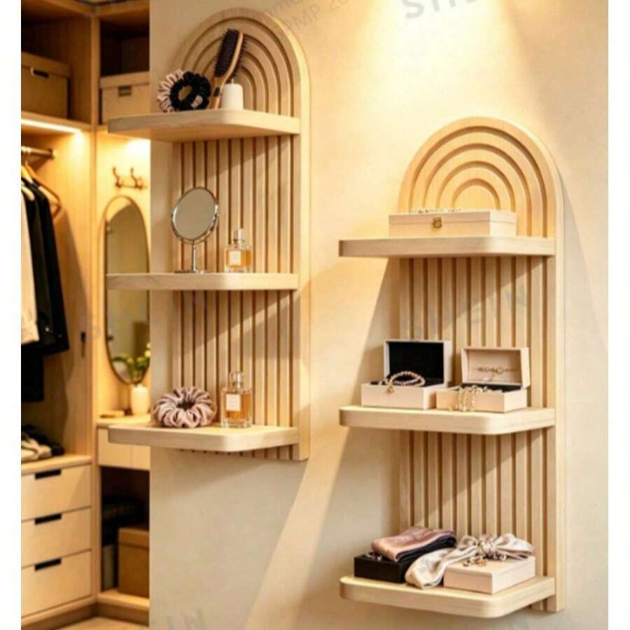 2pcs Set Extra Large Bohemian Style Wavy Wooden Wall Frame, Rainbow Arch & Farmhouse Style Wall Shelf, Multi-Functional Outdoor Rack, Easy To Install, All Season Applicable, Wooden Wall-Mounted Storage Rack, Suitable For Bedroom And Home Decor, Home Decor, Living Room Home Decor, Room Decoration, Christmas Decoration, Ramadan Decoration Perfect Gift, 1pc - A - View 1