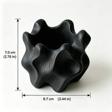 3D Printed Organic Wavy Shaped Flower Pot, Abstract Asymmetrical Textured Matte Black Decorative Planter, Wabi-Sabi Style Indoor Planting Pot, Succulent Green Plant Desktop Ornament, Nordic Home Decor - Abstract Vase - View 5