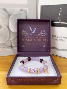 A Charming Women's Bracelet Inspired By Hummingbirds. The Bracelet Features A Purple Hope Bead Design With An Elastic Band, Creating An Exquisite And Romantic Look Like A Spring Garden. It's An Ideal Gift Choice, Suitable For Self-Gifting Or Giving To Your Loved Ones. - Multicolor - View 7