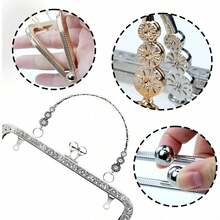 2pcs Vintage Elegant Metal Wallet Frame Handle With Buckle Lock - Fashionable Replacement Chain Set, Smooth Embossed Metal Handbag + 60cm Chain Crossbody, Bead Closure, Retro Style, Mouth Gold Bag Accessories, Handmade Fabric DIY - Multicolor - View 8