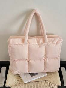 1 buah Tas Bahu Kasual Anak Perempuan Motif Kotak-kotak Berlapis Bahan Nilon Warna Polos dengan Penutup Resleting, Tas Empuk Cocok untuk Penggunaan Sehari-hari di Musim Gugur/Dingin - A - View 13