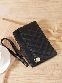Women's Fashion Wrist Solid Color File Storage Bag, Fashion Square Handbag And Wrist, Women's Coin Wallet, Phone Bag, Makeup Bag - Black - View 3