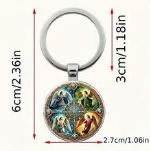 4 Archangels Image Round Alloy Keychain - Gabriel, Michael, Raphael, Uriel | Fashionable Bag And Car Key Decoration, Gift For Valentine's Day, Thanksgiving, Christmas, Anniversary And Angel Lovers - Gold - View 2