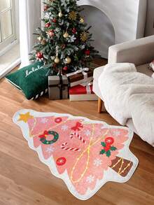 Christmas Washable Non-Slip Area Rug – Thin Soft Living Room Carpet, Kitchen Rug & Runner, Festive Holiday Home Decor - Pink - View 4