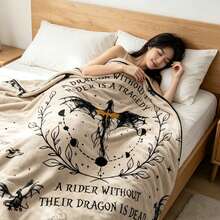 1PC Dark Dragon Rider Text Print Flannel Blanket, Fantasy Themed Decorative Throw Blanket For Sofa Bedroom - Multicolor - View 5