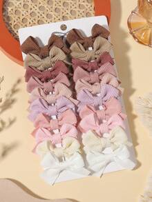 20pcs Multicolor Waffle Bow Hair Clips Set, Simple Solid Color Hair Accessories For Girls, Children's Daily Wear Headwear - Mixed color - View 13