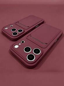 1PC Premium Card Slot Pocket Liquid Silicone Soft Phone Case Compatible With IPhone 18 17 Pro Max 17 Pro 17 Air 16 15 14 13 12 11 Pro Max Soft Back Cover - Burgundy - View 1