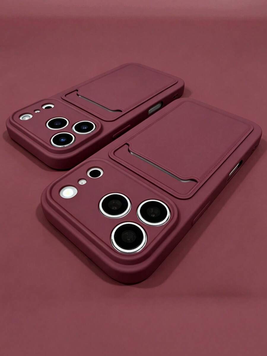 1PC Premium Card Slot Pocket Liquid Silicone Soft Phone Case Compatible With IPhone 18 17 Pro Max 17 Pro 17 Air 16 15 14 13 12 11 Pro Max Soft Back Cover - Burgundy - View 1