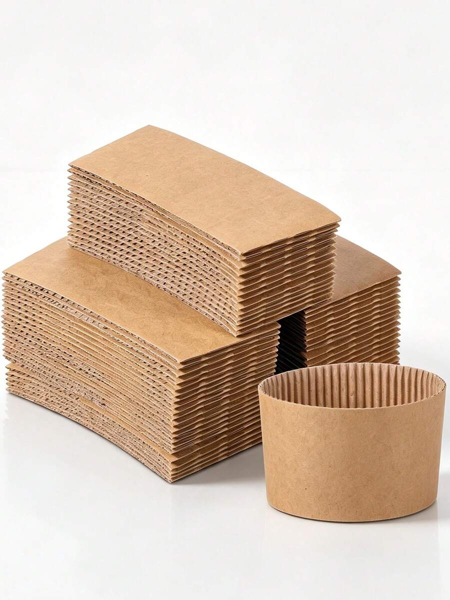 100pcs Coffee Cup Sleeves, Suitable For Hot Drinks, 25/50pcs Durable Corrugated Cardboard Cup Sleeves, Fit 12-24oz Cups, Beverage Insulation, Suitable For Hot And Cold Drinks, Protect Hands