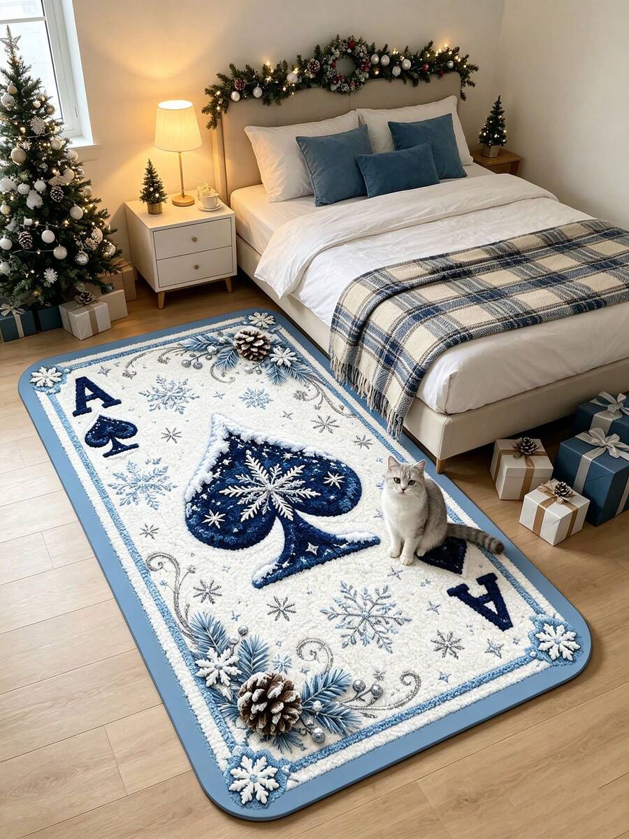 1pc Christmas Snowflake Ace Of Spades Doormat, Decorative Rug, Floor Mat, Carpet, Living Room Rug, Bedroom Rug, Christmas Rug, Door Mat - Multicolor - View 1