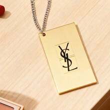 Yves Saint Laurent Gold Rectangular Metal Pocket Makeup Mirror Mini Compact Cosmetic Mirror With Hanging Chain 3D Black Logo Decor Portable Purse‑Size Hand Mirror Small Beauty Accessory Holiday Gift YSL - Gold - View 3
