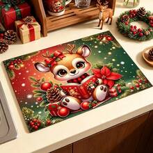 1pc Dish Drying Mat, Coffee Machine Mat, Cartoon Christmas Reindeer Pattern Dish Drying Mat, Kitchen Dish Drainer Mat, Protect Tabletop From Scratches, Suitable For Christmas And Other Holiday Scenes, Tabletop Decor Mat, Multi-Purpose Drying Mat, Home Gift, Tabletop Decoration - XYLSD-1137 - View 6