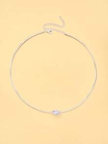outingfit 1pc Water Drop Pendant Open Collar Necklace, Fashion Minimalist Commute Daily Versatile Party Choker - Silver - View 3