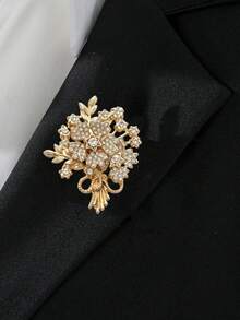 1pc Elegant Lucky Flower Brooch, Unique Fashion Accessory For Formal Events, Charming And Graceful, Suitable As A Wedding Gift - Gold - View 1