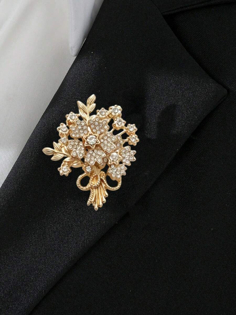 1pc Elegant Lucky Flower Brooch, Unique Fashion Accessory For Formal Events, Charming And Graceful, Suitable As A Wedding Gift - Gold - View 1