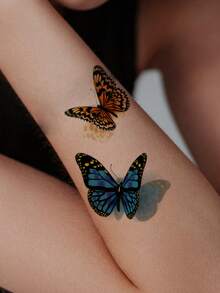 1pc Colorful Exquisite 3D Butterfly Pattern Temporary Tattoo Sticker, DIY Music Festival Party Holiday Gift, Waterproof Body Skin Tattoo For Arm, Shoulder, Neck, Collarbone - Multicolor - View 4