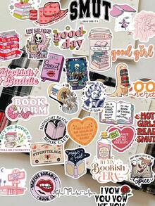 50pcs Reading Stickers For Decorating Planner, Diary, Scrapbook, Notebook, Luggage, Guitar, Skateboard, Manual, Tablet, Water Bottle, Phone - Multicolor - View 1