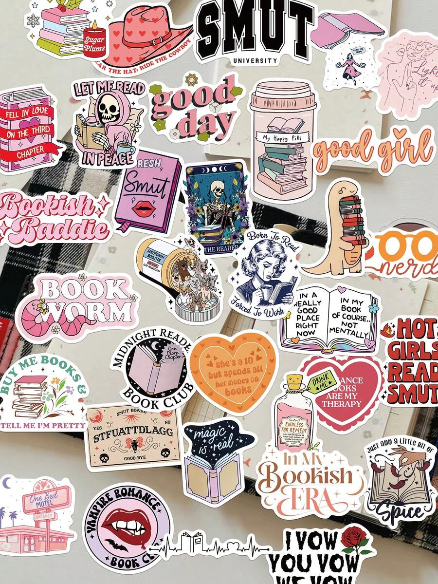 50pcs Reading Stickers For Decorating Planner, Diary, Scrapbook, Notebook, Luggage, Guitar, Skateboard, Manual, Tablet, Water Bottle, Phone - Multicolor - View 1