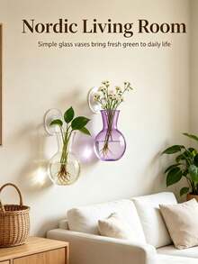 Window-Mounted Hydroponic Plant Station, Purple PVC Spherical Vase With Suction Cups, No-Drill Hanging Plastic Plant Container For Office And Home Decor - A - View 7