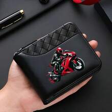 Cool Red Men's Motorcycle Rider Pattern Printed Wallet - Portable Coin Wallet And Card Box With Zipper, Suitable For Daily Use/Gift Giving - Multicolor - View 1