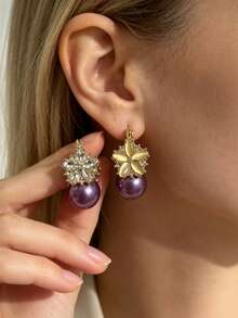 1 Pair Of Fashionable Personalities Exquisite And Elegant Flower Earrings Suitable For Wedding Parties And Gift Giving ﻿ - Purple - View 6