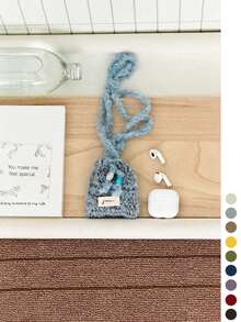 1pc Mini Knitted Phone Bag, One Shoulder Crossbody Small Bag, Niche Design Woolen Woven Coin Purse - Fabric Label Curly Hair Bead Crossbody Earphone Bag - View 16