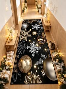 1pc Black Christmas Hallway Runner Rug, Long Strip Carpet, Area Rug, Mat, Home Decor, Living Room Area Rug, Living Room Home Decor, Room Decor, Washable Carpet - Multi-color C - View 4