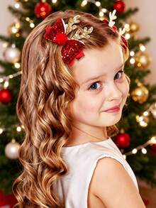 Christmas Reindeer Red & Gold Glitter Bow Hair Clip, Children's Stage ...