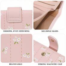 Women's Short PU Wallet, Fresh Floral Card Holder With Pearl Chain, Multi-Functional Coin Purse, Premium Cute Cartoon Card Holder - Multicolor - View 10