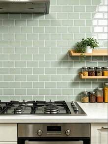 1/10/20pcs Ubin Subway Hijau Muda Tempel dan Lepas, Ubin Backsplash PVC Perekat Sendiri, Stiker Ubin Saling Mengunci Tahan Air, Mudah Dipasang & Dibersihkan, Dekorasi untuk Meja Dapur, Dinding Kamar Mandi, Renovasi Rumah Penyewa - Stiker dinding imitasi ubin keramik - View 8