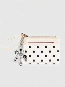 XD Y2K Polka Dot Mini Coin Purse - Fashionable PU Small Wallet With Black Pendant, Cute Card Holder, ID Organizer, Detachable Multi-Layer Slim Polka Dot Card Holder - Multicolor - View 6