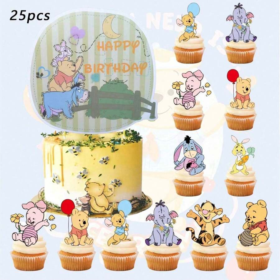 Disney Kitchen & Dining Dessert Decor Tools Winnie The Pooh Cake Decoration Set, Cartoon Character Dessert Toppers With Honey Pot, Suitable For Birthday Celebrations, Halloween, Christmas And New Year Party Decorations - View 1