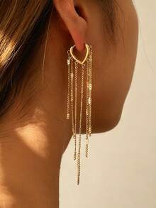 HOTNICE Women's Long Gold Pendant Earrings, 14K Gold Plated Tassel Jewelry, Party And Wedding Gift - Gold - View 1