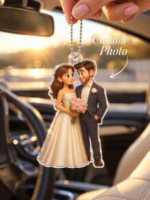 1pc Customized Couple Car Pendant - Multiple Styles Available, Personalized Acrylic Car Decor, Unique Anniversary Gift, Wedding Gift - Multicolor - View 3