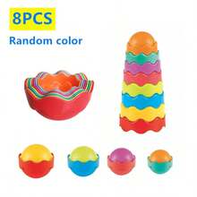 8pcs Rainbow Rotating Stacking Cups Toy, Educational Ring Stacking, Free Stacking, Develop Fine Motor Skills And Sensory Learning, Random Colors, Perfect Gift For Baby - Multicolor - View 11