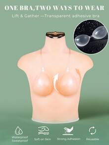 1 Pc Women's Invisible Strapless Silicone Bra (With Adhesive Padding), Suitable For Spaghetti Strap Dresses And Wedding Dresses, Summer Push-Up Support, Lightweight And Breathable - Multicolor - View 2