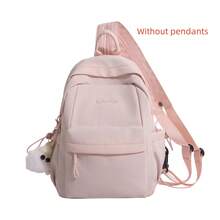 Minimalist Rucksack, Lightweight Multi Pocket Storage, For School Daily Travel, Soft Nylon Embroidery Solid Color Bookbag - Multicolor - View 16