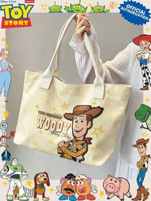 Miniso Disney Toy Story Sheriff Woody Canvas Tote Bag, Beige With Handle, Shoulder Bag, Daily Use - White - View 3
