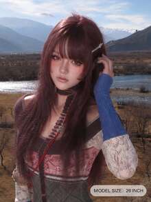 alicegarden 26-Inch Long Synthetic Wig Featuring A Natural Straight Style A Stunning Burgundy. Designed With Bangs , This False Hairpiece Is Perfect For Ms Daily Party Cosplay Use, Offering A Natural And Natural Durable Wig Gift For Ladies. (No Accessories) - Burgundy - View 1