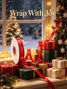 1pc Christmas Gift Wrapping Ribbon, Red Green Gold Striped Ribbon, Festive Holiday Ribbon For Gift Wrapping, Christmas Tree, Wreath, Garland, Present Packaging, DIY Crafts, Party Supplies, Christmas Decorations & Home Decor - A - View 12