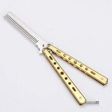 1PC- Comb Trainer – Unsharpened Metal Balisong Practice Comb, Flipping Trick Tool EDC Desk Display Gift - Multicolor - View 4