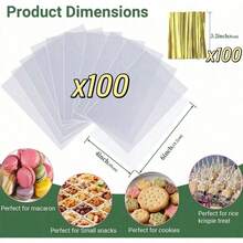 100pcs 4x6 Inch Clear Rice Crisp Packaging Bags, Suitable For Cotton Candy, Macaron Sticks, Candy, Apple Cookies, Cake Sticks Rice Crisp Set Packaging Bags - Multicolor - View 12