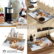 1pc Christmas Series Snow Deer Pattern Printed Coffee Bar Mat, Drainage Mat, Coffee Machine Soft Bottom Diatomaceous Earth Drainage Mat, Soft Rubber Drainage Mat, Super Absorbent Wear-Resistant Dish Drying Mat, For Countertop Restaurant Kitchen Table Mat, Patio Dining Table Decor, Home Kitchen Supplies, Countertop Decor Mat - Multicolor - View 6