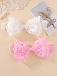 1/4pcs Embroidered Lace Bow Headband, High Elasticity Non-Tightening Baby Headband, Breathable Soft Comfortable Children's Hair Accessory, Suitable For Daily/Gathering/Party Use - Multicolor - View 4