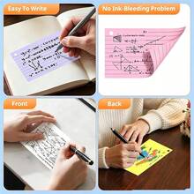 300pcs 3x5 Inch Colorful Index Cards, Ring Hole Punched Lined Study Cards, Suitable For School, College And Home Note-Taking - one-size - View 3
