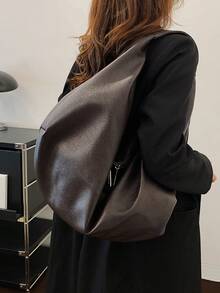 High End Fashionable Lazy Style Women's Tote Bag, Simple And Versatile PU Material Large Capacity Storage Shoulder Bag/Armpit Bag - Coffee Brown - View 5