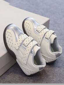 Girls Polka Dot Hook & Loop Casual Training Shoes, Soft Sole Anti-Slip Breathable Kids Sports Shoes For Spring And Autumn - Silver - View 1