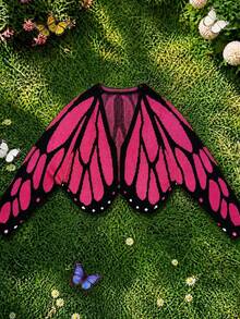 1pc Women's Butterfly Wing Print Short Knit Cardigan Y2K Style Top Suitable For Street, Travel, Party Fall - Hot Pink - View 3