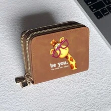 Giraffe Phone Print Card Holder, Lightweight Fashionable Women's Wallet, Suitable For Daily Use, Double Zipper Mini Wallet/Coin Purse/Card Holder - Multicolor - View 12